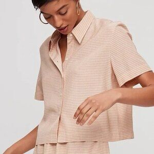 Aritzia Babaton Wayne Shirt Cropped Gingham Collared Button Down Top Size XS